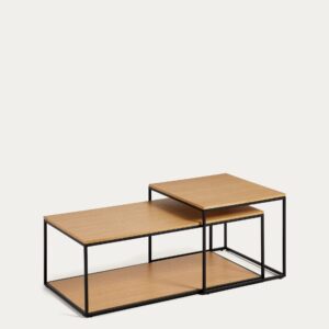 Set Yoana de 2 mesas de centro nido de chapa de roble y estructura de metal pintado negro
