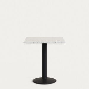 Mesa Saura con sobre de terrazo blanco y pie de metal negro 70x70x75cm