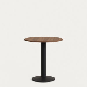 Mesa redonda Esilda melamina acabado nogal pie metal con acabado pintado negro Ø70x70 cm