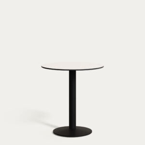 Mesa redonda de exterior Esilda blanco con pie de metal acabado pintado negro Ø 70 x 70 cm