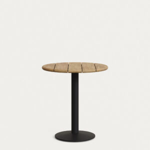 Mesa Saura con sobre de acacia con acabado natural y pie de metal negro Ø70x75cm