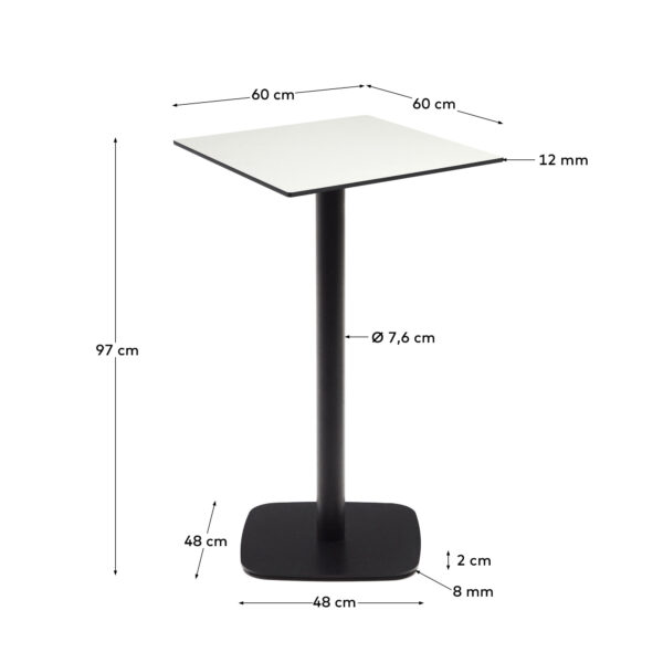 Mesa alta de exterior Dina blanco con pie de metal con acabado pintado negro 60x60x96 cm