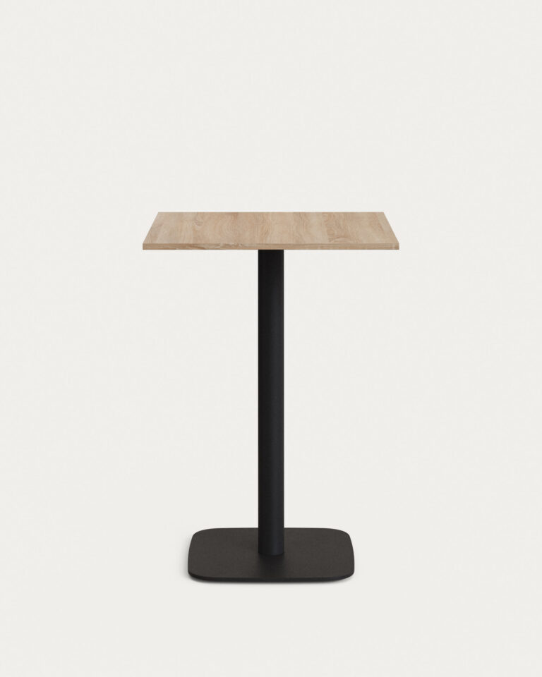 Mesa alta Dina melamina acabado natural con pie de metal acabado pintado negro 60x60x96 cm