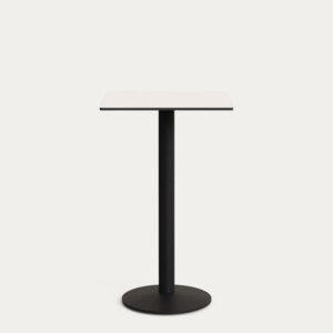 Mesa alta Esilda blanco con pie de metal acabado pintado negro 60 x 60 x 96 cm