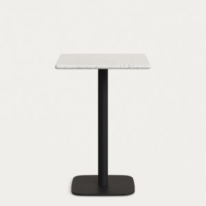 Mesa alta de bar Saura con sobre de terrazo blanco y pie de metal negro 70x70x99 cm
