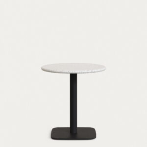 Mesa de bar Saura con sobre de terrazo blanco y pie de metal negro Ø70x74cm