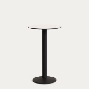 Mesa alta redonda Esilda blanco con pie de metal acabado pintado negro Ø 60 x 96 cm