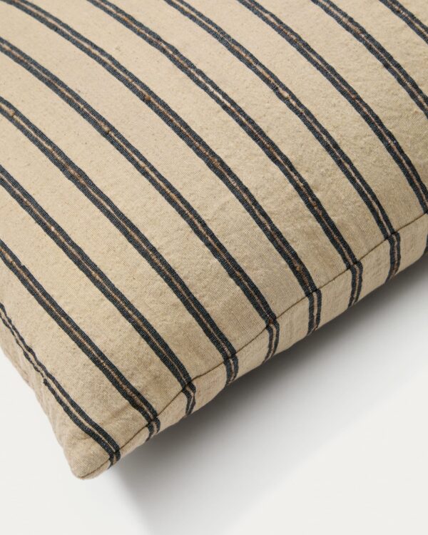 Funda de cojín Caliu de seda y algodón beige a rayas gris 45 x 45 cm