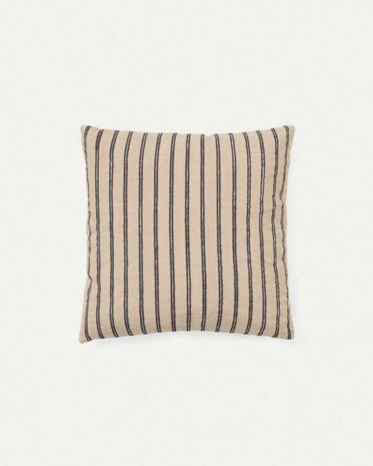 Funda de cojín Caliu de seda y algodón beige a rayas gris 45 x 45 cm