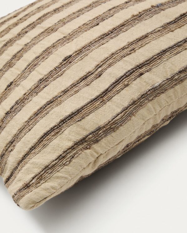 Funda de cojín Enara de seda y algodón a rayas beige y marrón 45 x 45 cm