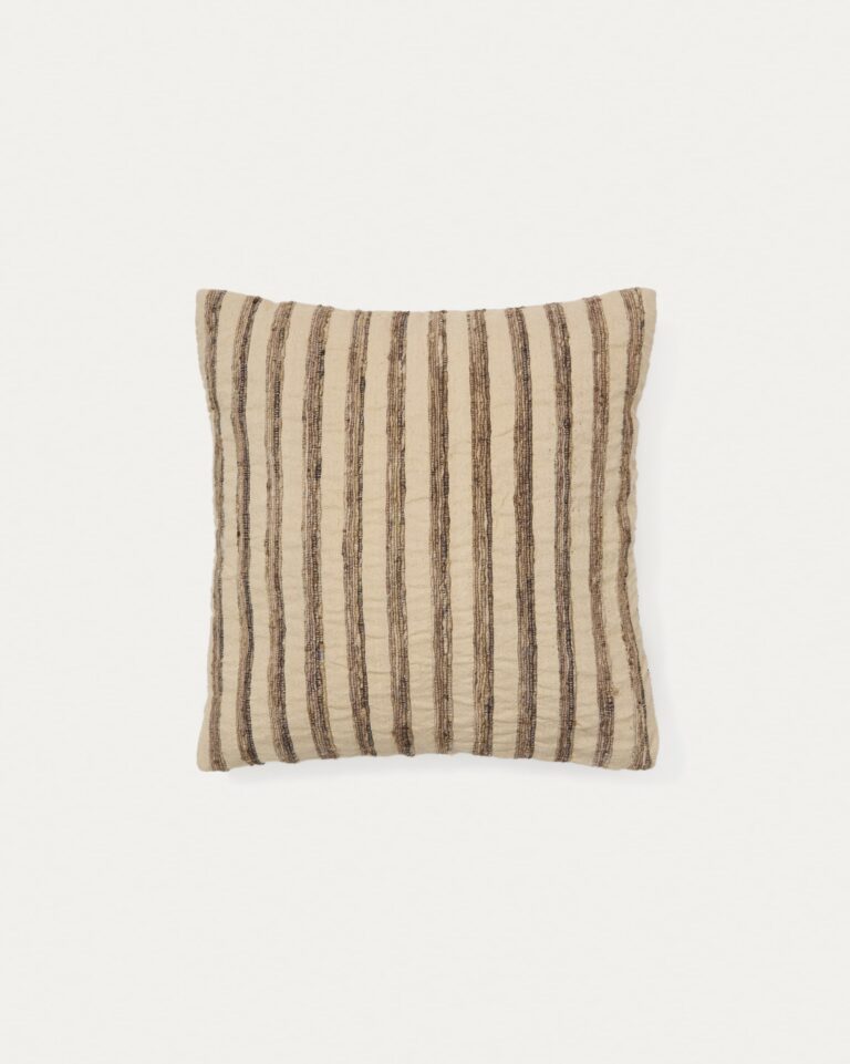 Funda de cojín Enara de seda y algodón a rayas beige y marrón 45 x 45 cm