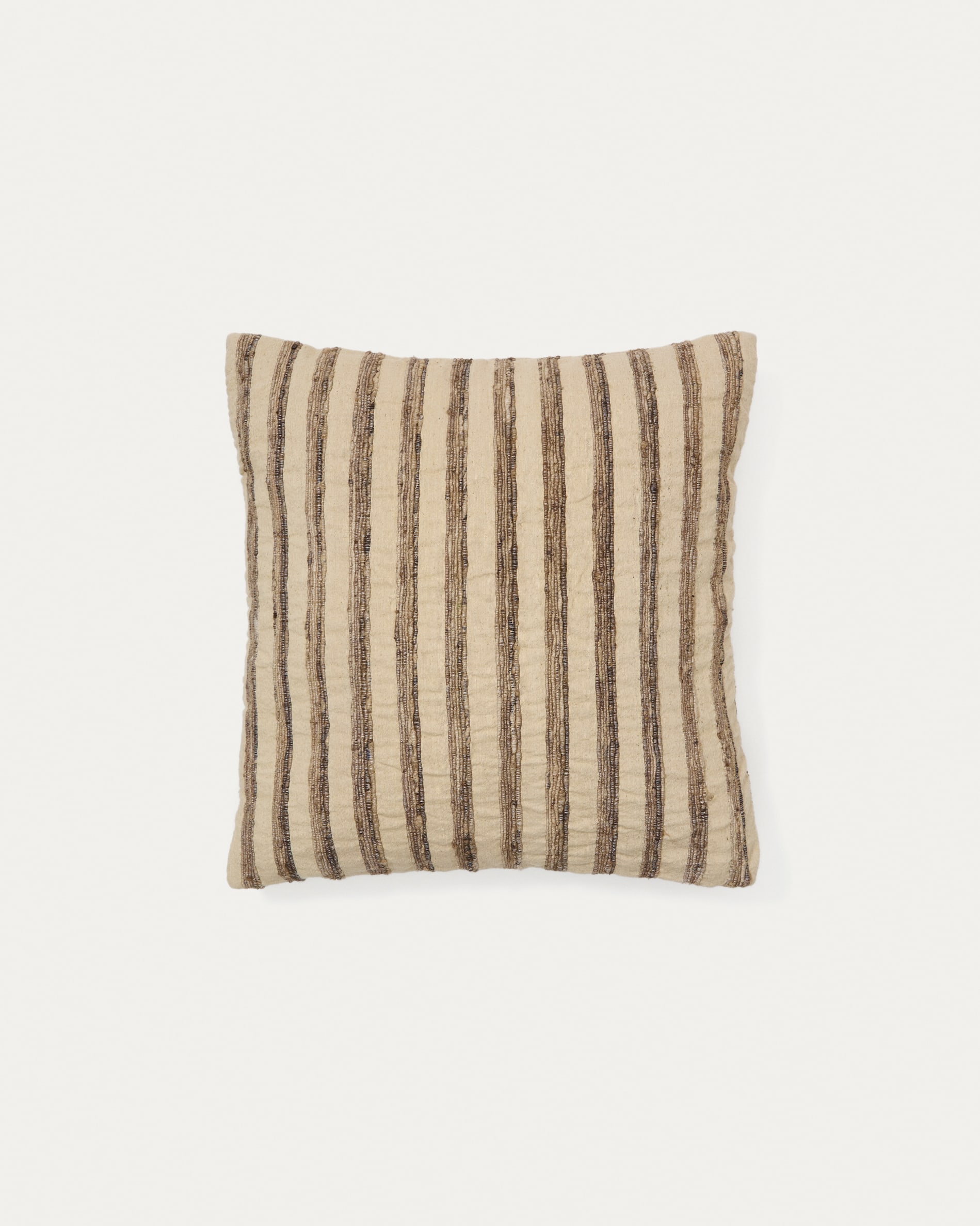 Funda de cojín Enara de seda y algodón a rayas beige y marrón 45 x 45 cm