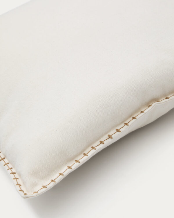 Funda de cojín Rakira 100% algodón beige con bordado mostaza 45 x 45 cm