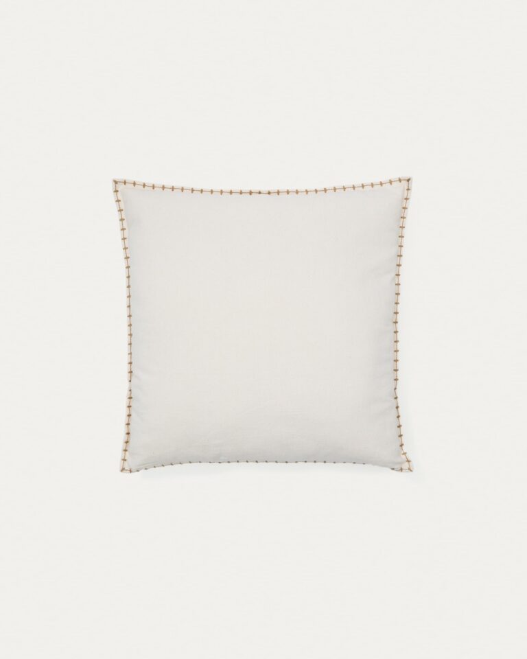 Funda de cojín Rakira 100% algodón beige con bordado mostaza 45 x 45 cm