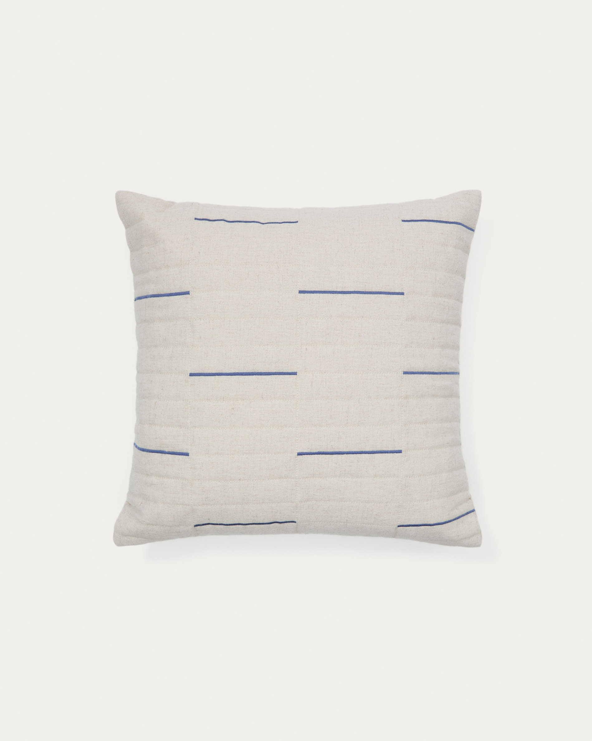 Funda de cojín Blaina de algodón y lino blanco con detalle bordado azul 45 x 45 cm