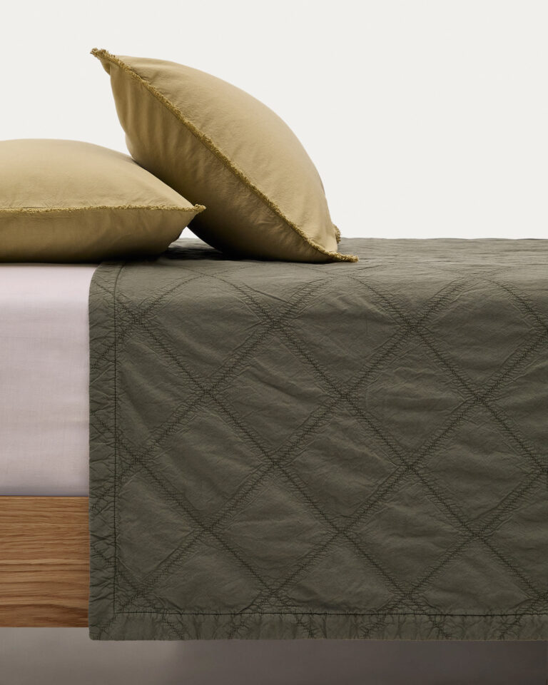Colcha Serla de chenilla 100% algodón verde con rombos para cama de 90/135 cm