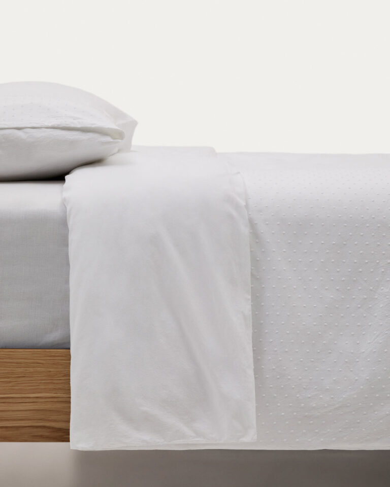 Set Atenie fundas nórdica y almohada 100% algodón percal blanco detalle plumeti cama 90 cm