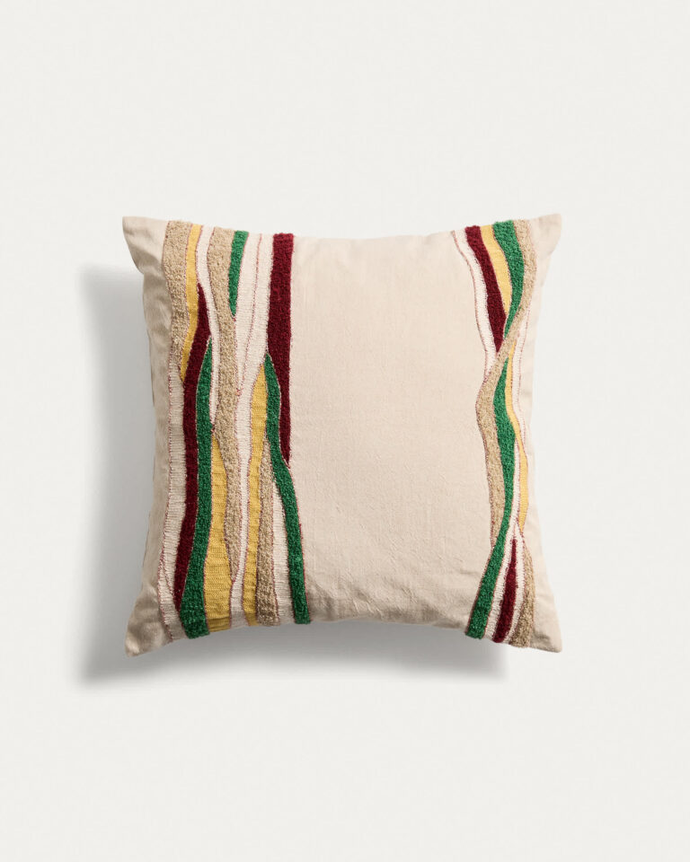 Funda de cojín Sirea de algodón y lino con detalle bordado multicolor 50 x 50 cm