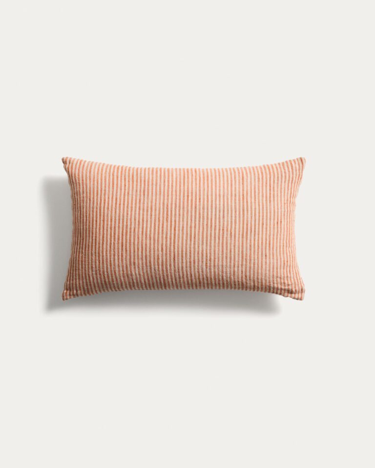 Funda de cojín Oriade de lino a rayas naranja 30 x 50 cm