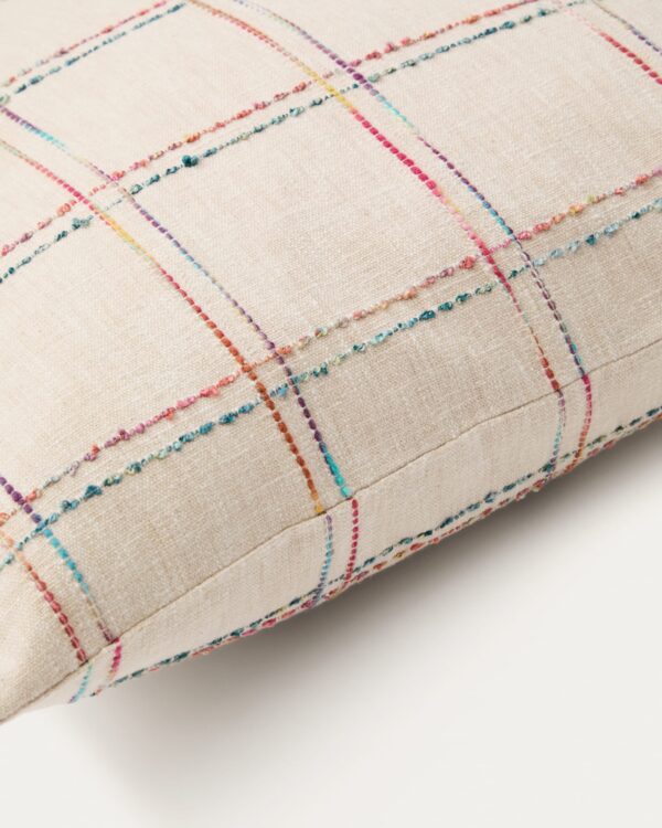Funda de cojín Nety beige con bordado a cuadros multicolor 45 x 45 cm