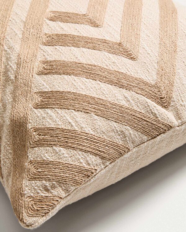 Funda de cojín Silume de algodón color crudo con bordado en yute beige 45 x 45 cm
