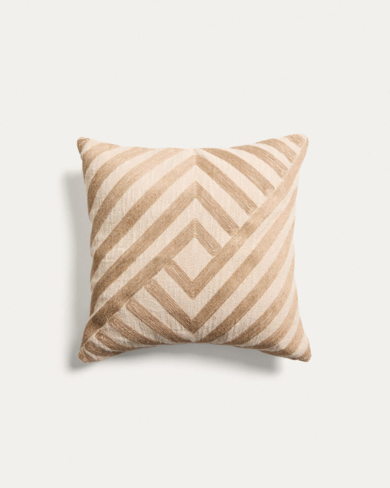 Funda de cojín Silume de algodón color crudo con bordado en yute beige 45 x 45 cm
