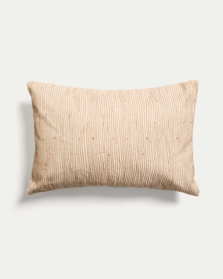 Funda de cojín Belae de algodón color crudo con bordado en yute beige 40 x 60 cm