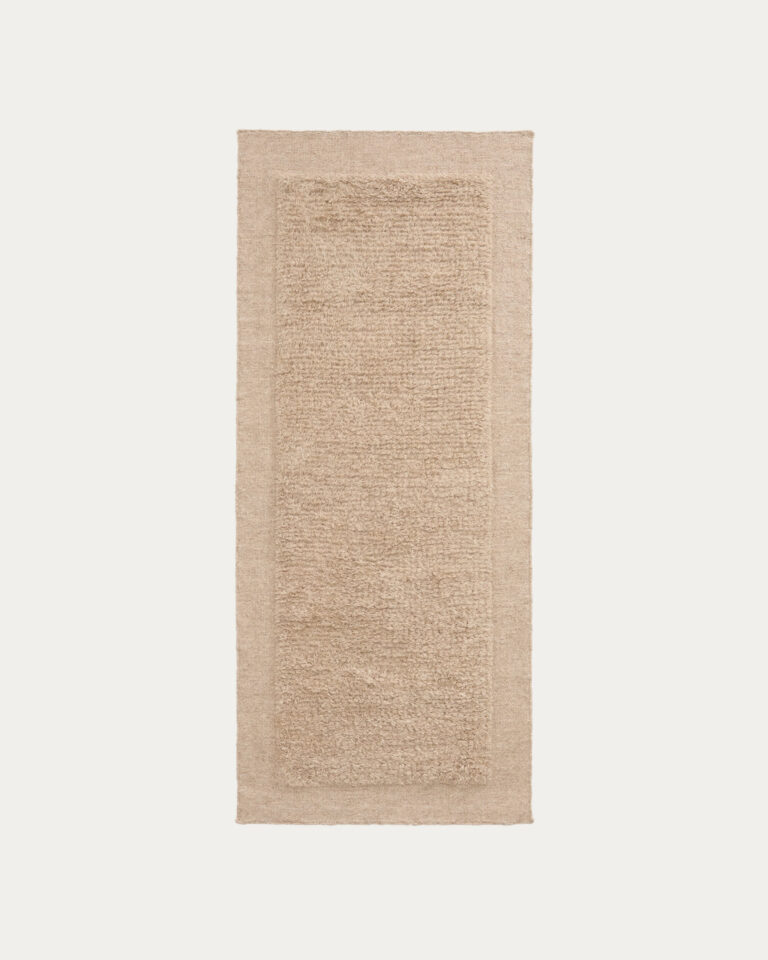Alfombra pasillera Marely de lana beige 200 x 80 cm