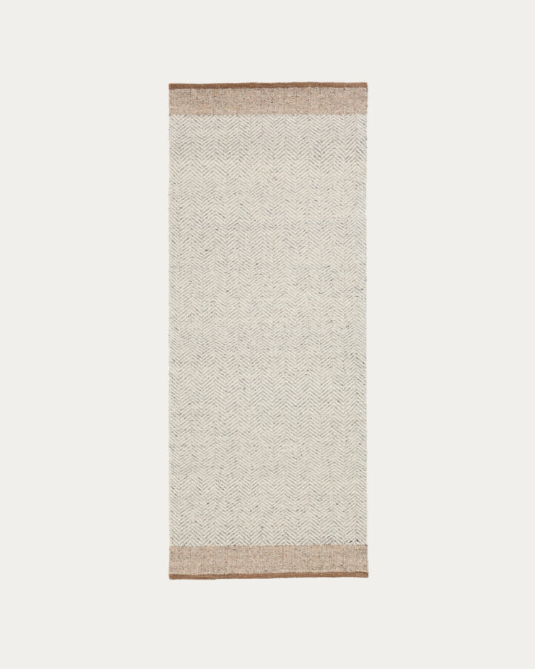 Alfombra pasillera Nifelia jacquard de lana beige 200 x 80 cm