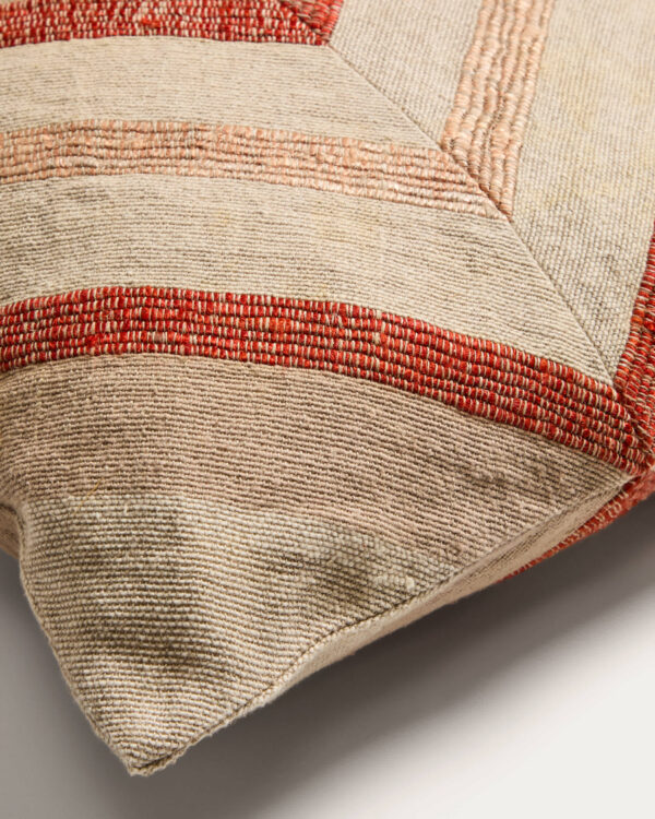 Funda de cojín Taraia de lino y viscosa terracota y beige 45 x 45 cm