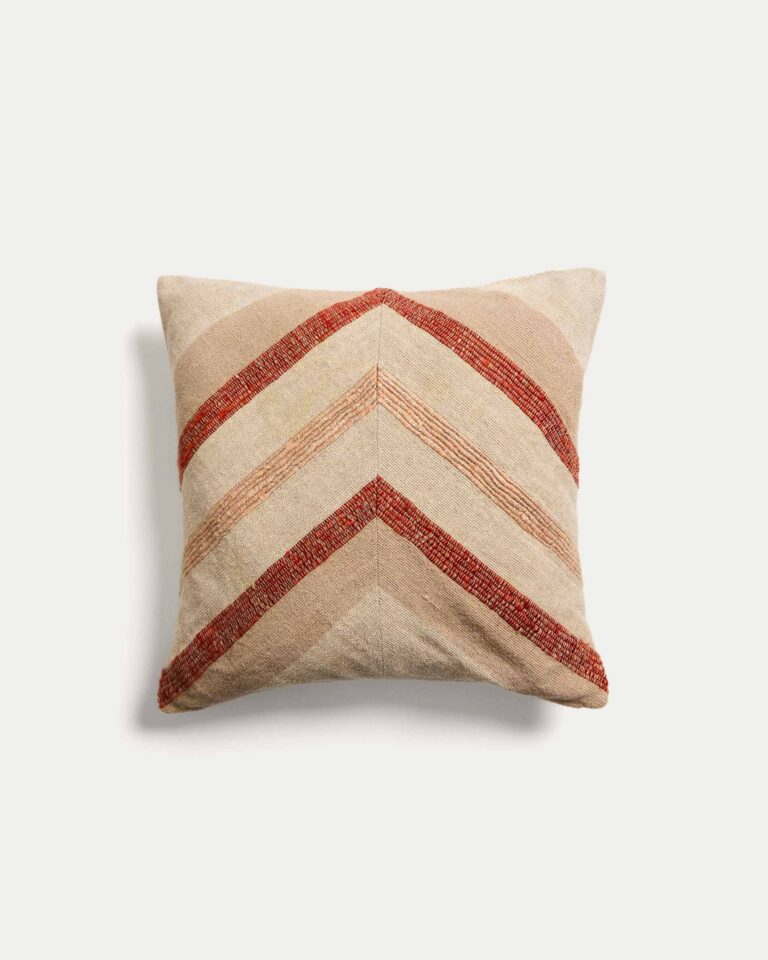 Funda de cojín Taraia de lino y viscosa terracota y beige 45 x 45 cm