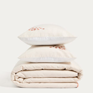 Set Virelda fundas nórdica y de almohada de algodón y lino beige con detalle bordado cama