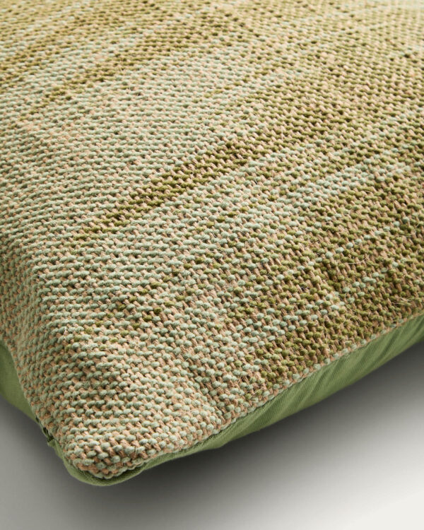 Funda de cojín Liroda de yute con gráfico ikat verde 50 x 50 cm