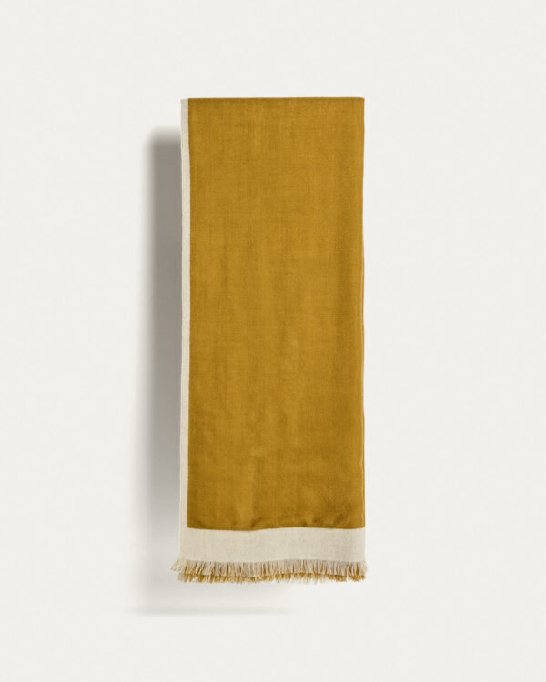 Manta Orlet de lana reversible mostaza y beige 130 x 170 cm