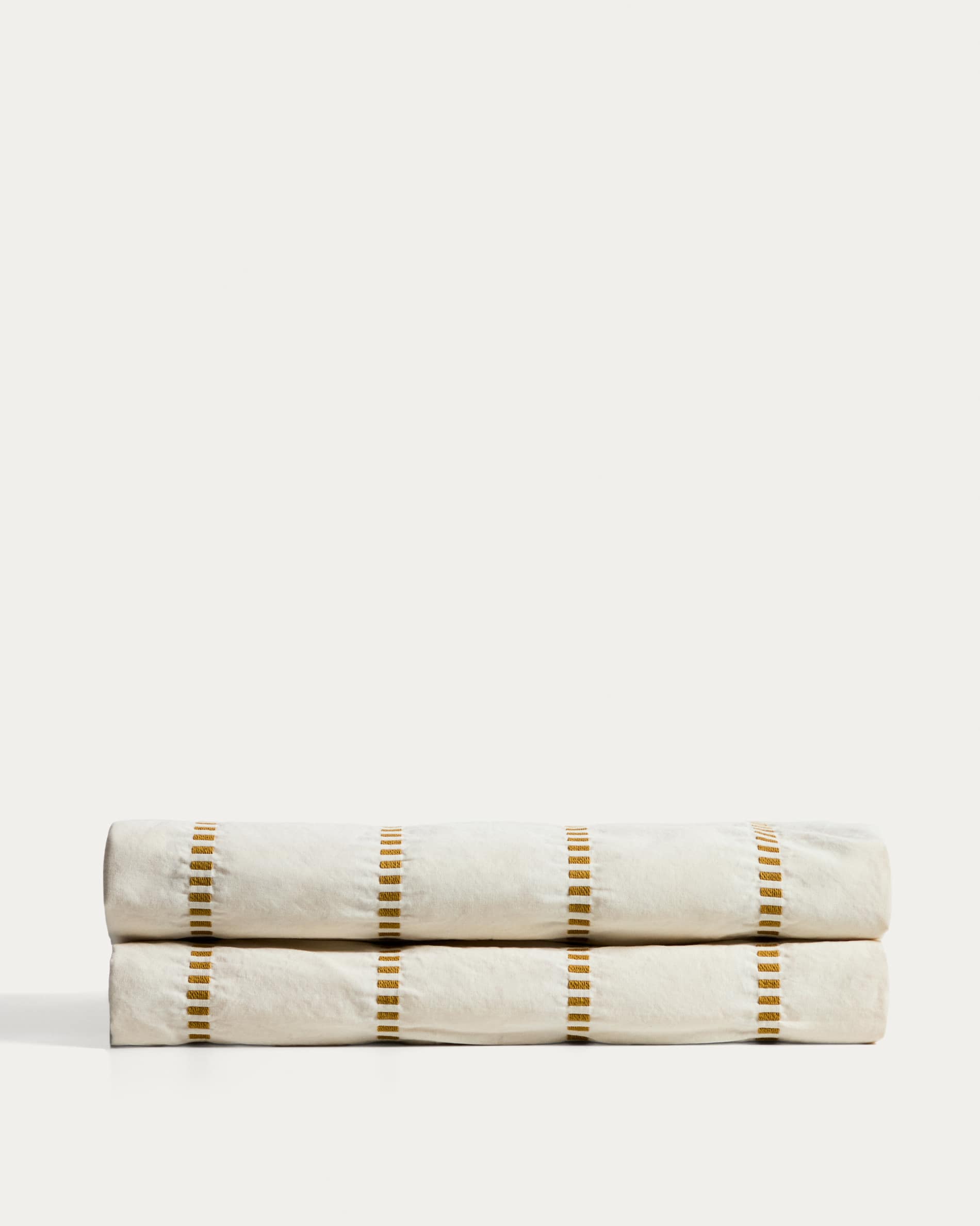 Colcha Lidala 100% algodón jacquard rayas mostaza para cama de 150/160 cm