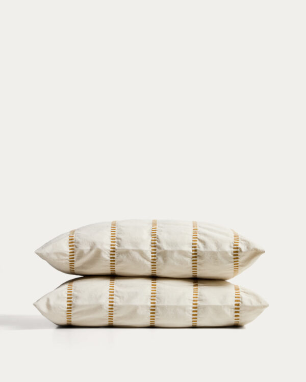 Set Lidala de 2 fundas de cojín 100% algodón jacquard rayas mostaza 40 x 60 cm