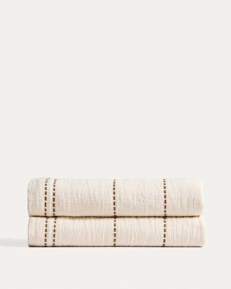 Colcha Siloda de doble gasa de algodón rayas beige para cama de 90/135 cm