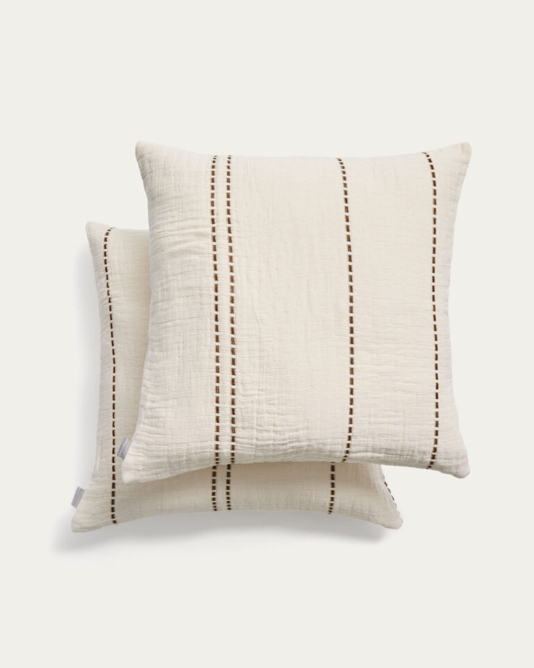 Set Siloda de 2 fundas de cojín de doble gasa de algodón rayas beige 50 x 50 cm