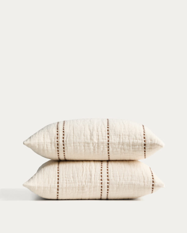 Set Siloda de 2 fundas de cojín de doble gasa de algodón rayas beige 50 x 50 cm
