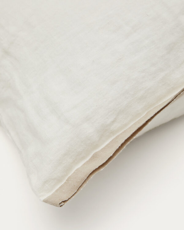 Funda de cojín Suerta 100% lino blanco y beige 50 x 50 cm