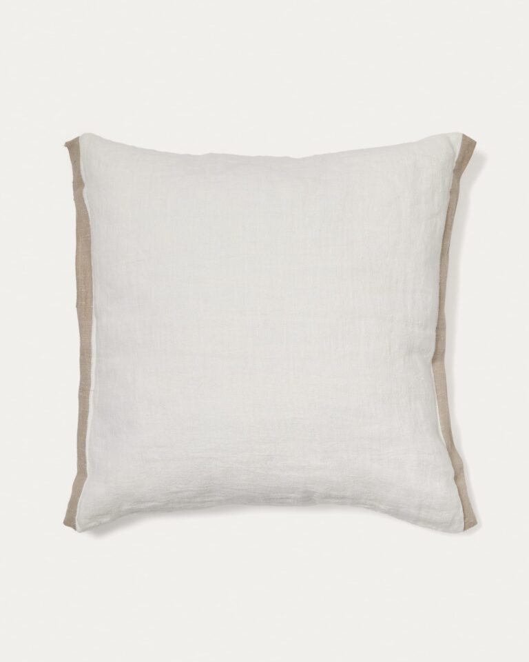 Funda de cojín Suerta 100% lino blanco y beige 50 x 50 cm