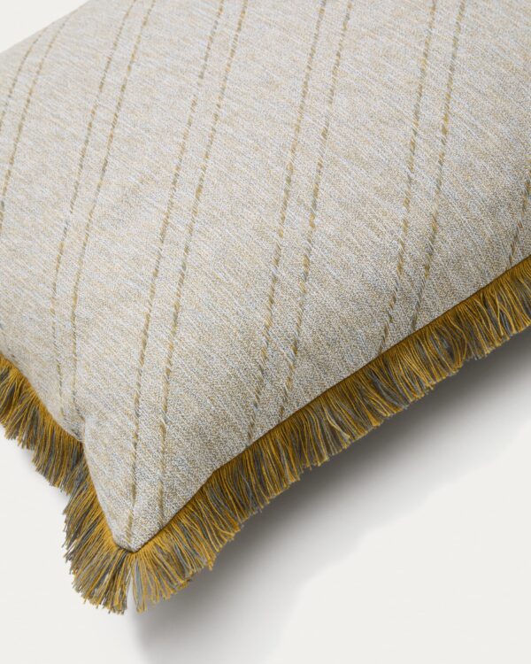 Funda de cojín Cral jacquard algodón beige con flecos multicolor 45 x 45 cm