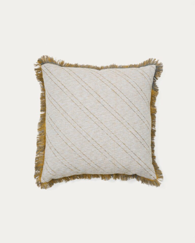 Funda de cojín Cral jacquard algodón beige con flecos multicolor 45 x 45 cm