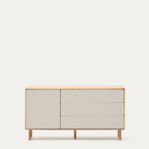 Aparador Anielle 1 puerta y 3 cajones de madera maciza y chapa de fresno 150 x 78 cm