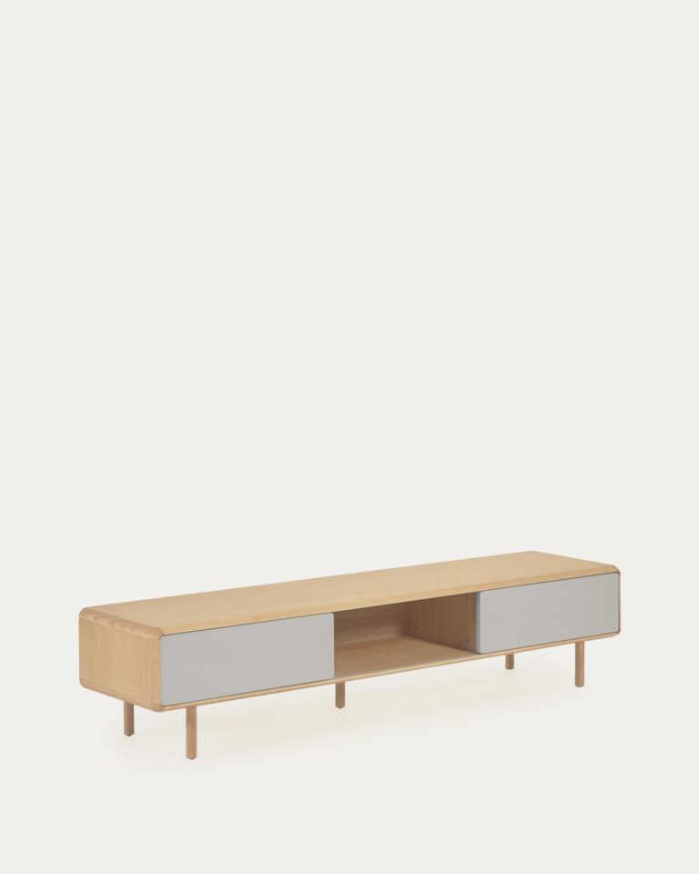 Mueble TV Anielle 2 puertas de madera maciza y chapa de fresno 180 x 41 cm