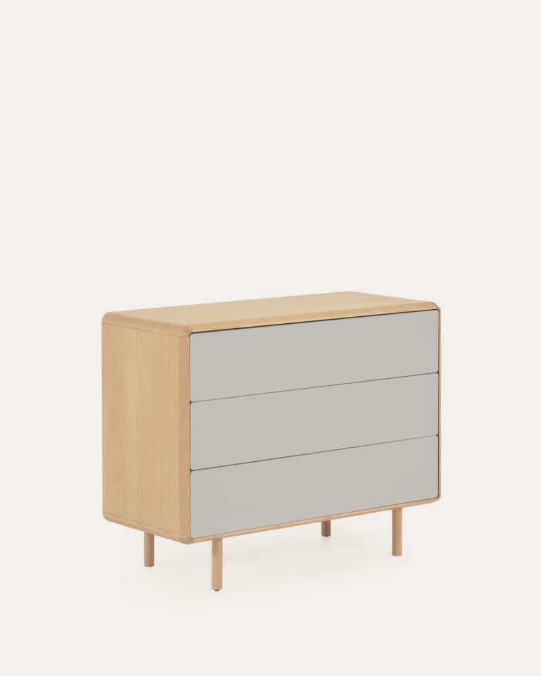 Cómoda Anielle de 3 cajones de madera maciza y chapa de fresno 99 x 78,5 cm