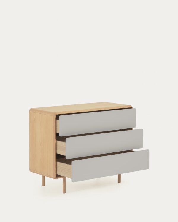 Cómoda Anielle de 3 cajones de madera maciza y chapa de fresno 99 x 78,5 cm