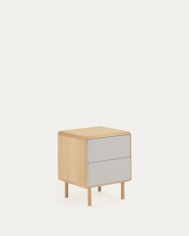Mesita de noche Anielle de madera maciza y chapa de fresno 50 x 58,4 cm