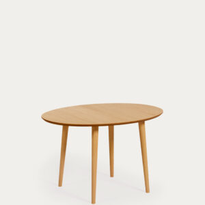 Mesa extensible oval Oqui chapa de roble y patas de madera maciza Ø 120 (200) x 90 cm
