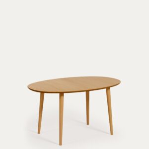 Mesa extensible oval Oqui en chapa de roble y patas de madera maciza Ø 140 (220) x 90 cm